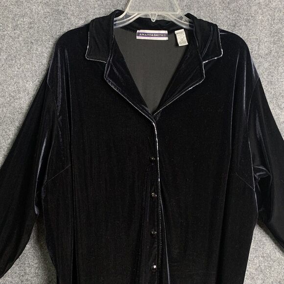 Amanda Smith II Button Front Shirt Shacket Black Velvet Women 2X Beaded Edging - Picture 2 of 13